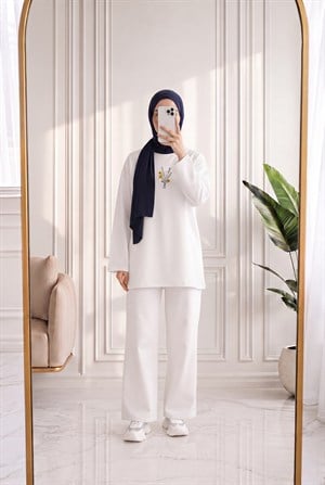 Mehşah Çiçek Desenli Bluz-SS13137 Beyaz