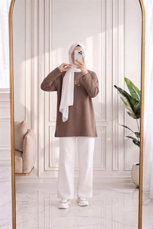 Mehşah Çiçek Desenli Bluz-SS13137 Vizon