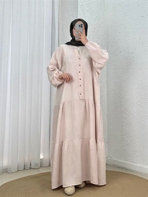 Nurperi Müslin Salaş 6 Düğmeli Elbise-NA2416 Taş