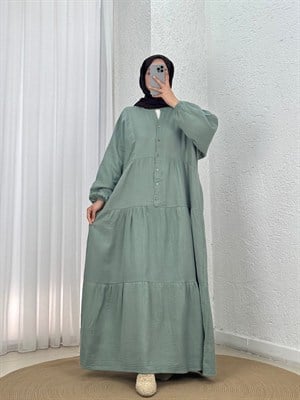 Nurperi Müslin Salaş 6 Düğmeli Elbise-NA2416 Mint