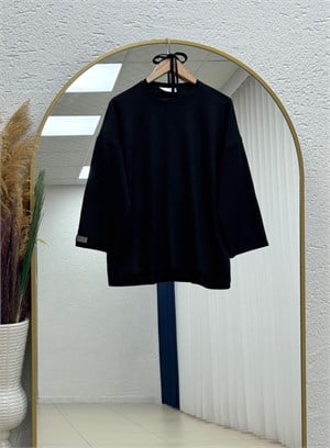 Şahyar Kol Etiketli Salaş Tunik-NA855 Siyah