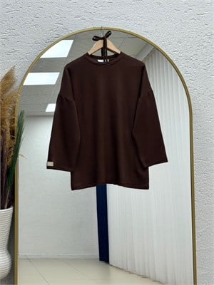 Şahyar Kol Etiketli Salaş Tunik-NA855 Kahve
