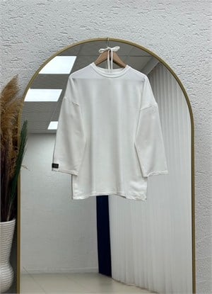Şahyar Kol Etiketli Salaş Tunik-NA855 Ekru