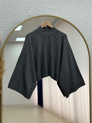 Zinnur Geniş Kol Triko Tunik-KR5076 Antrasit