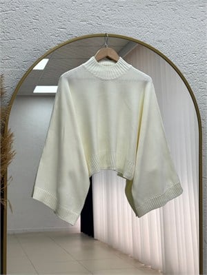 Zinnur Geniş Kol Triko Tunik-KR5076 Ekru