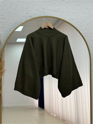 Zinnur Geniş Kol Triko Tunik-KR5076 Haki