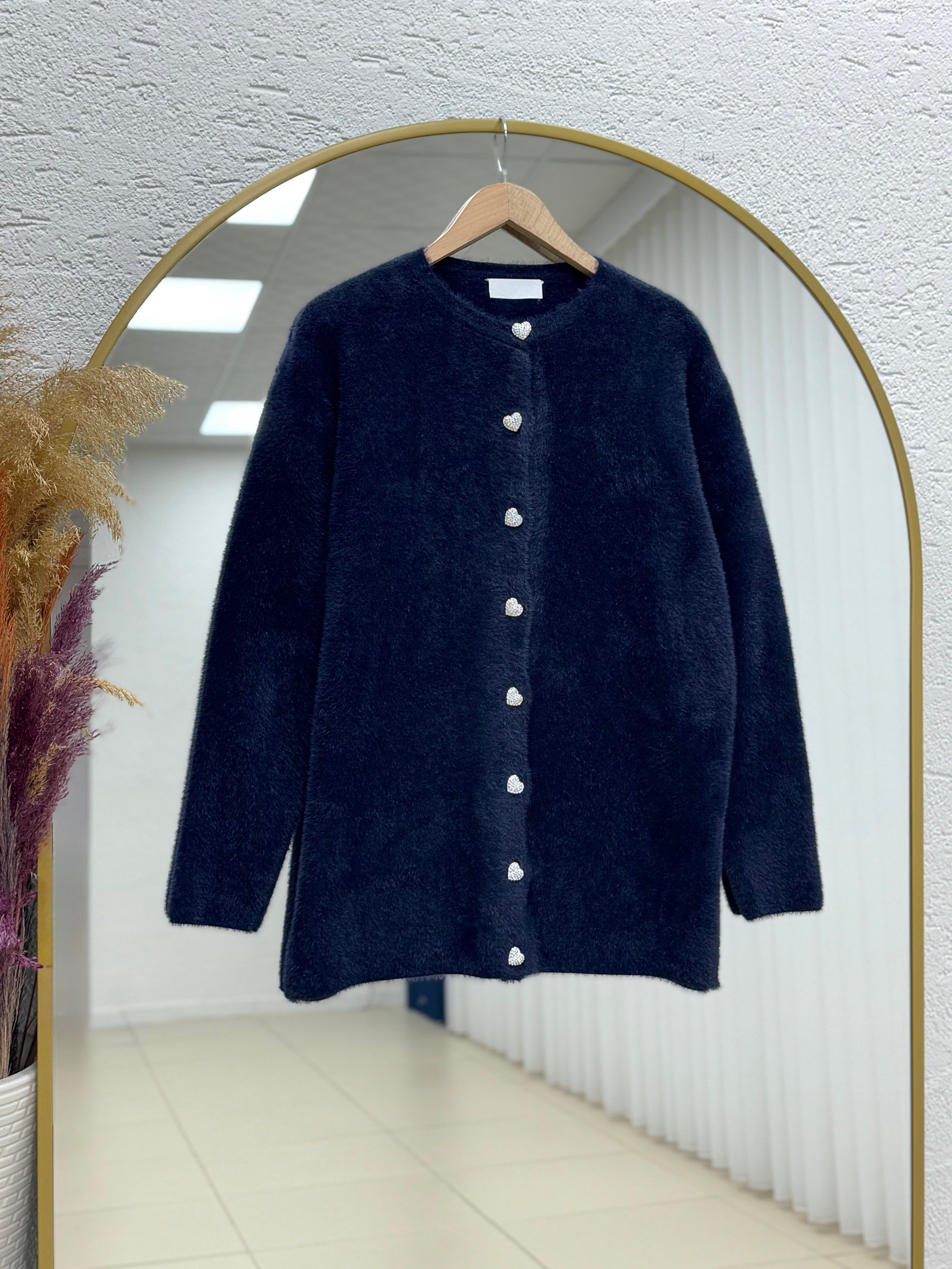 Adora Kalp Düğmeli Sakallı Hırka-KR3198 Lacivert