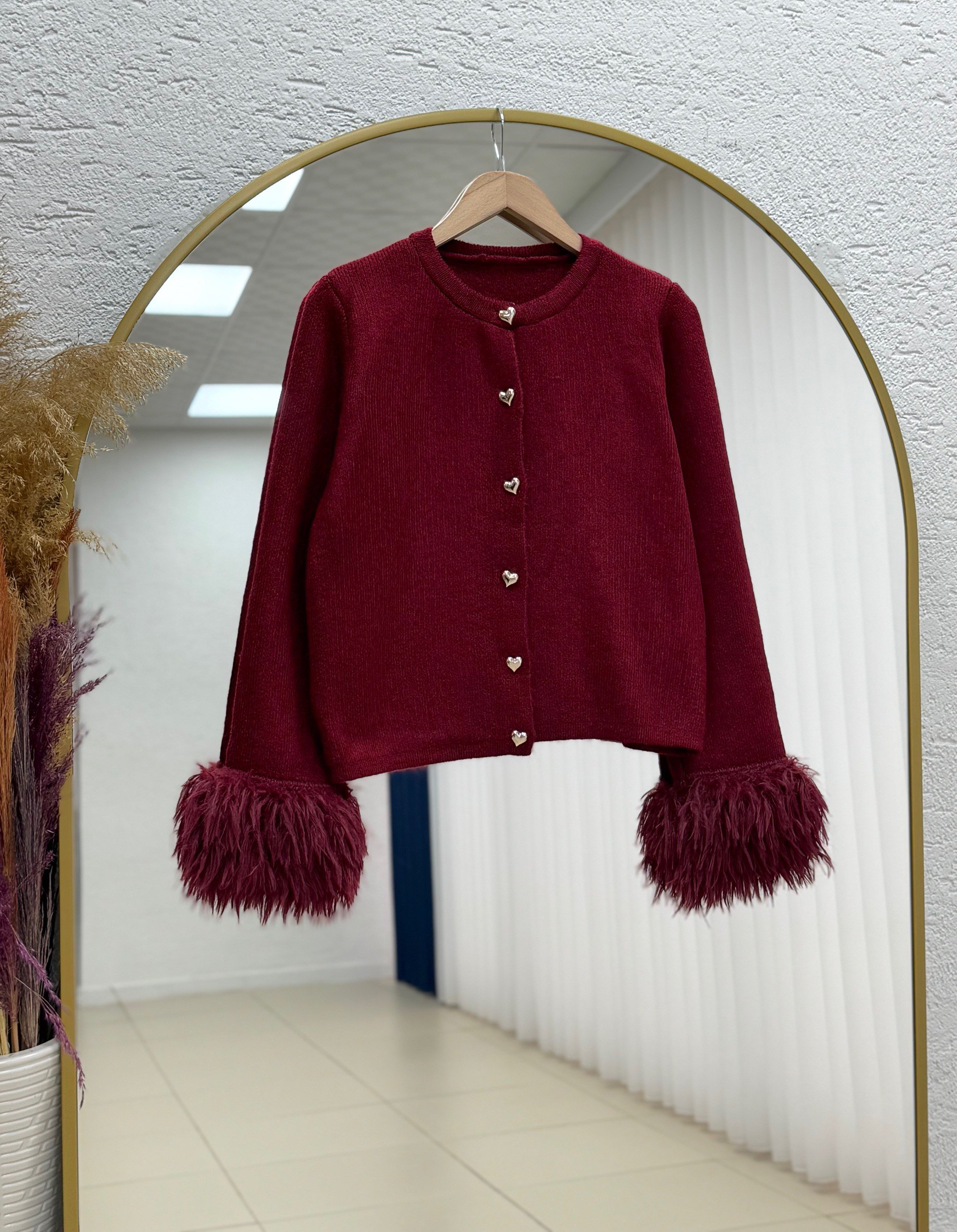 Aimee Kolu Saçaklı Hırka-SA07380 Bordo