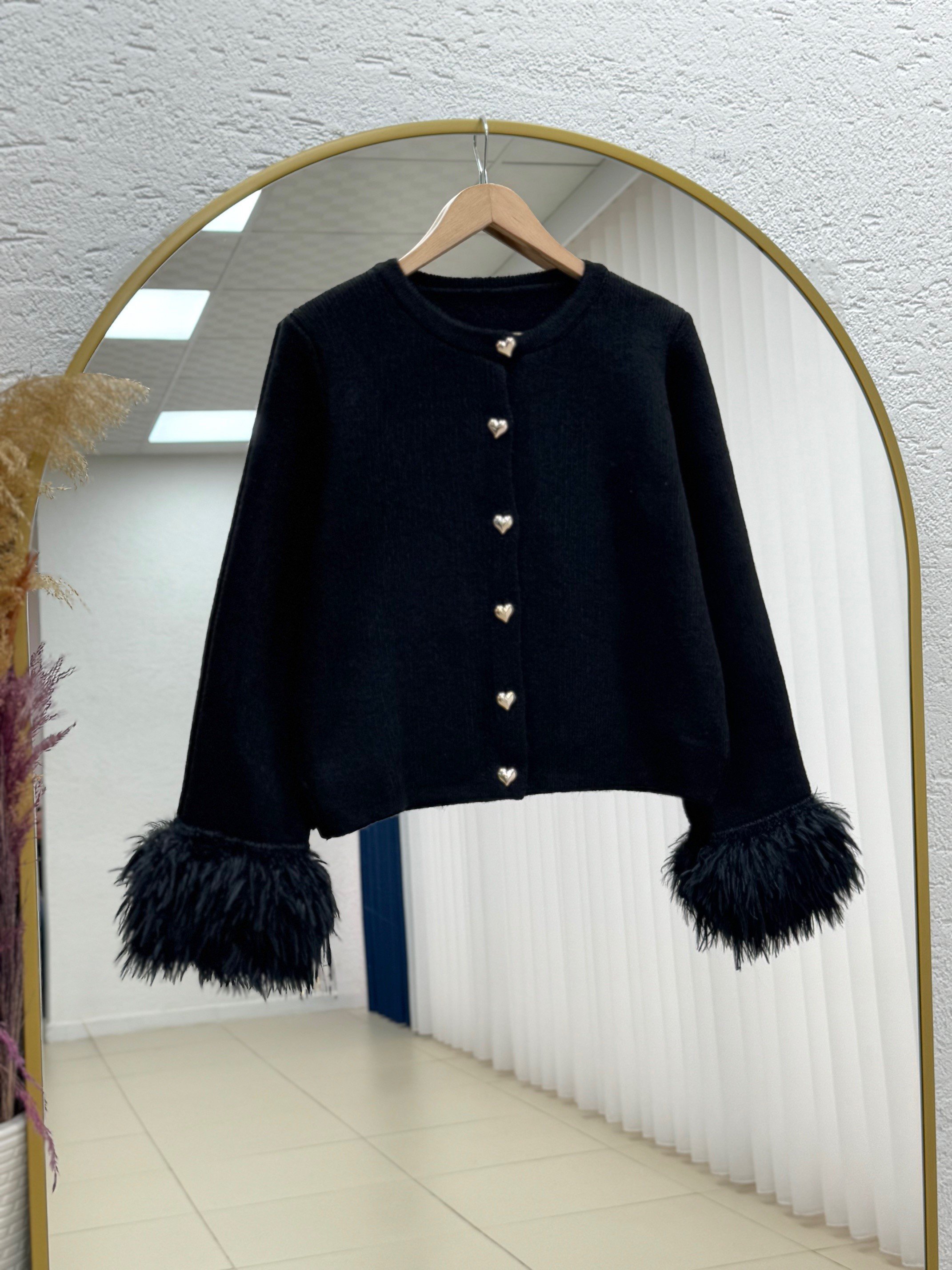 Aimee Kolu Saçaklı Hırka-SA07380 Siyah