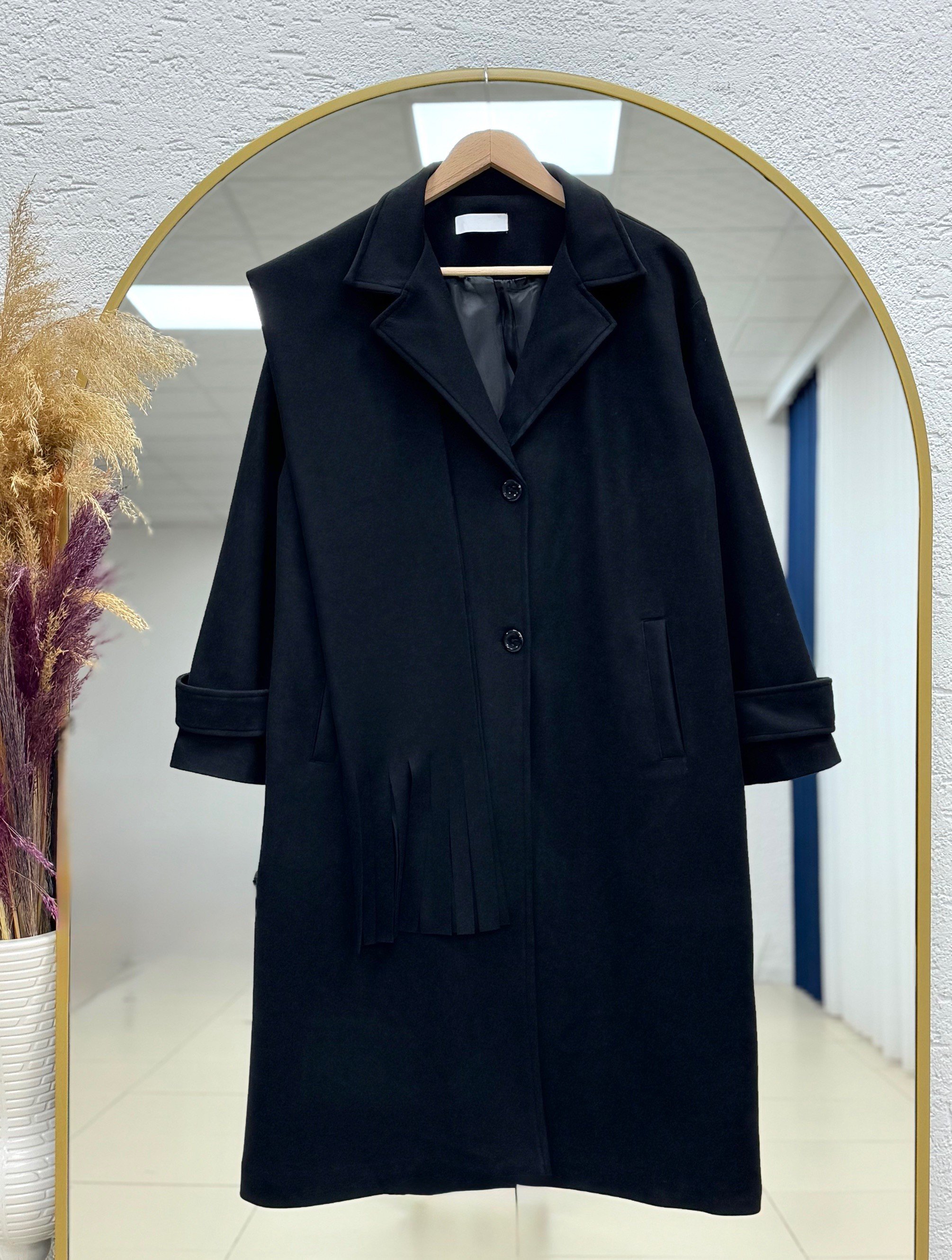 Alisa Çift Cepli Atkılı Kaban-EN2200 Siyah