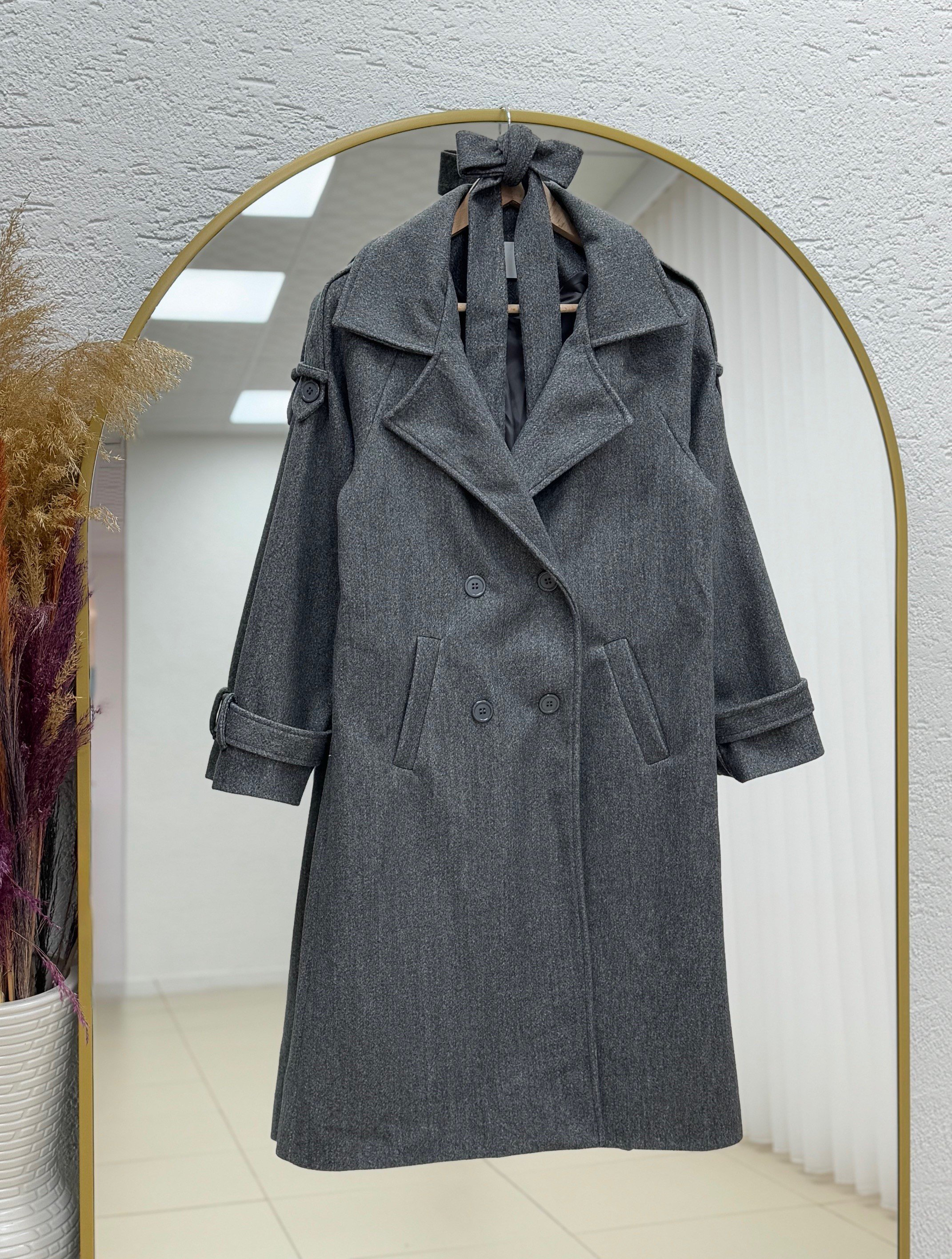 Alita Omuz Filetolu Kol Apoletli Kaşe Kaban-EK1003 Antrasit