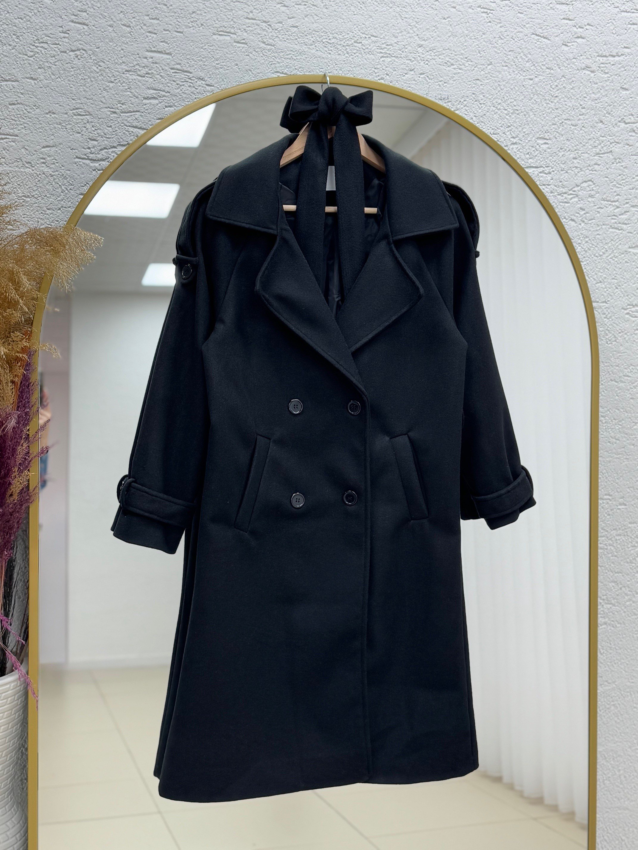 Alita Omuz Filetolu Kol Apoletli Kaşe Kaban-EK1003 Siyah