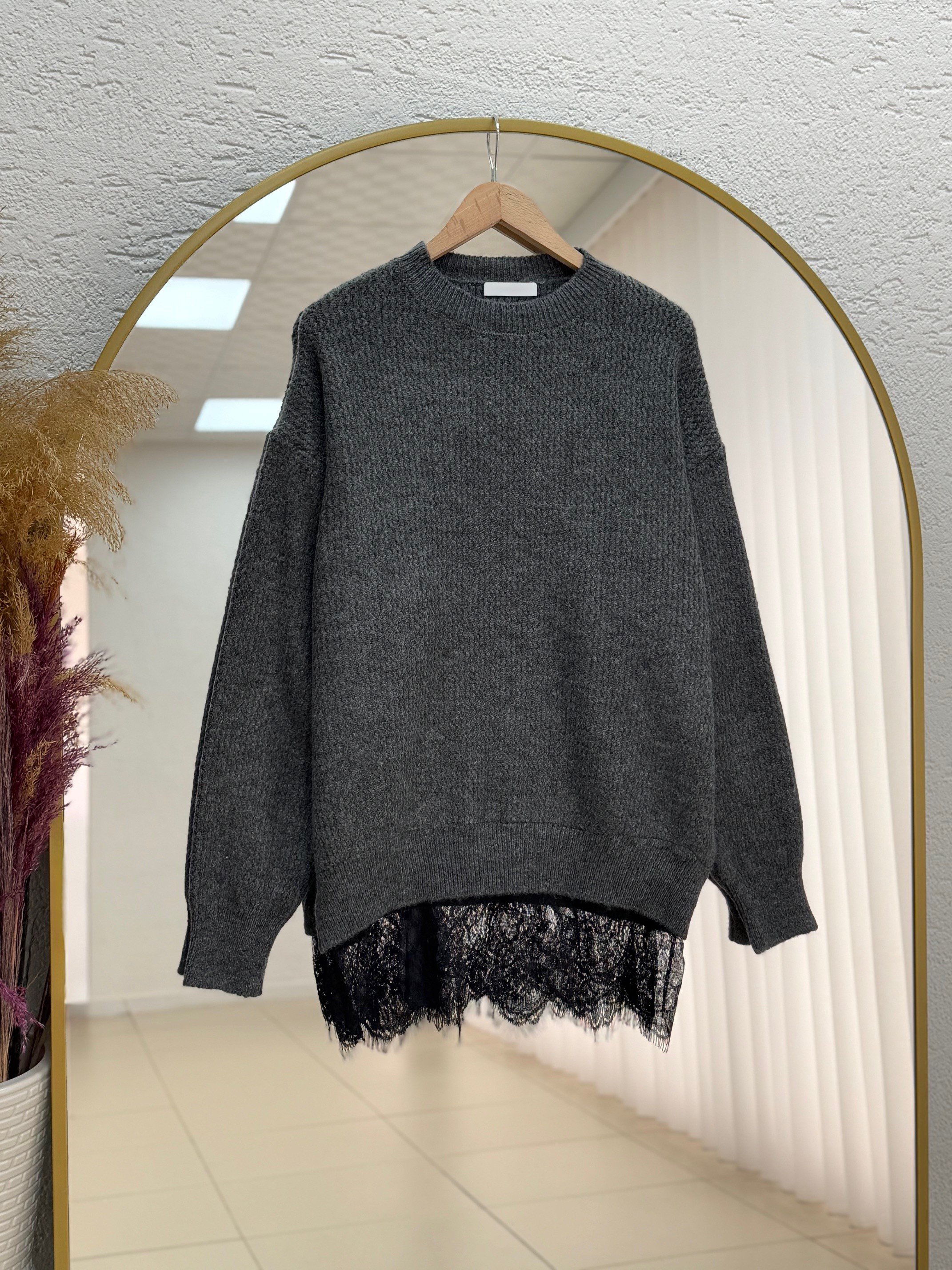 Allegra Altı Dantel Detaylı Triko Kazak-Zİ4514 Antrasit