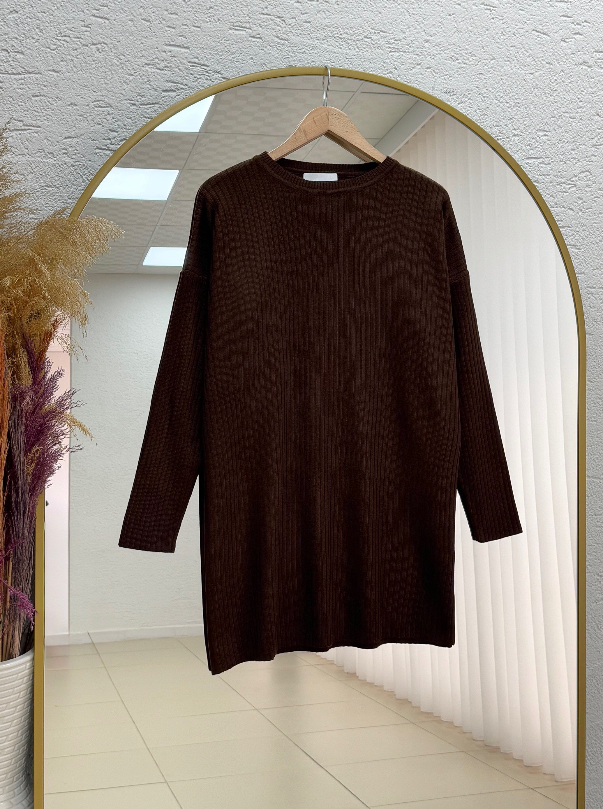 Alosia Fitilli Düz Tunik-Zİ6152 Kahve