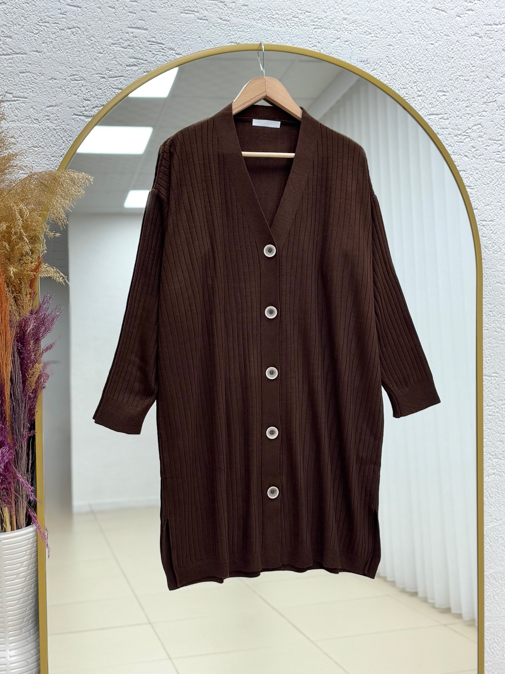 Alvena 5 Düğmeli Fitilli Hırka-Zİ6163 Kahve