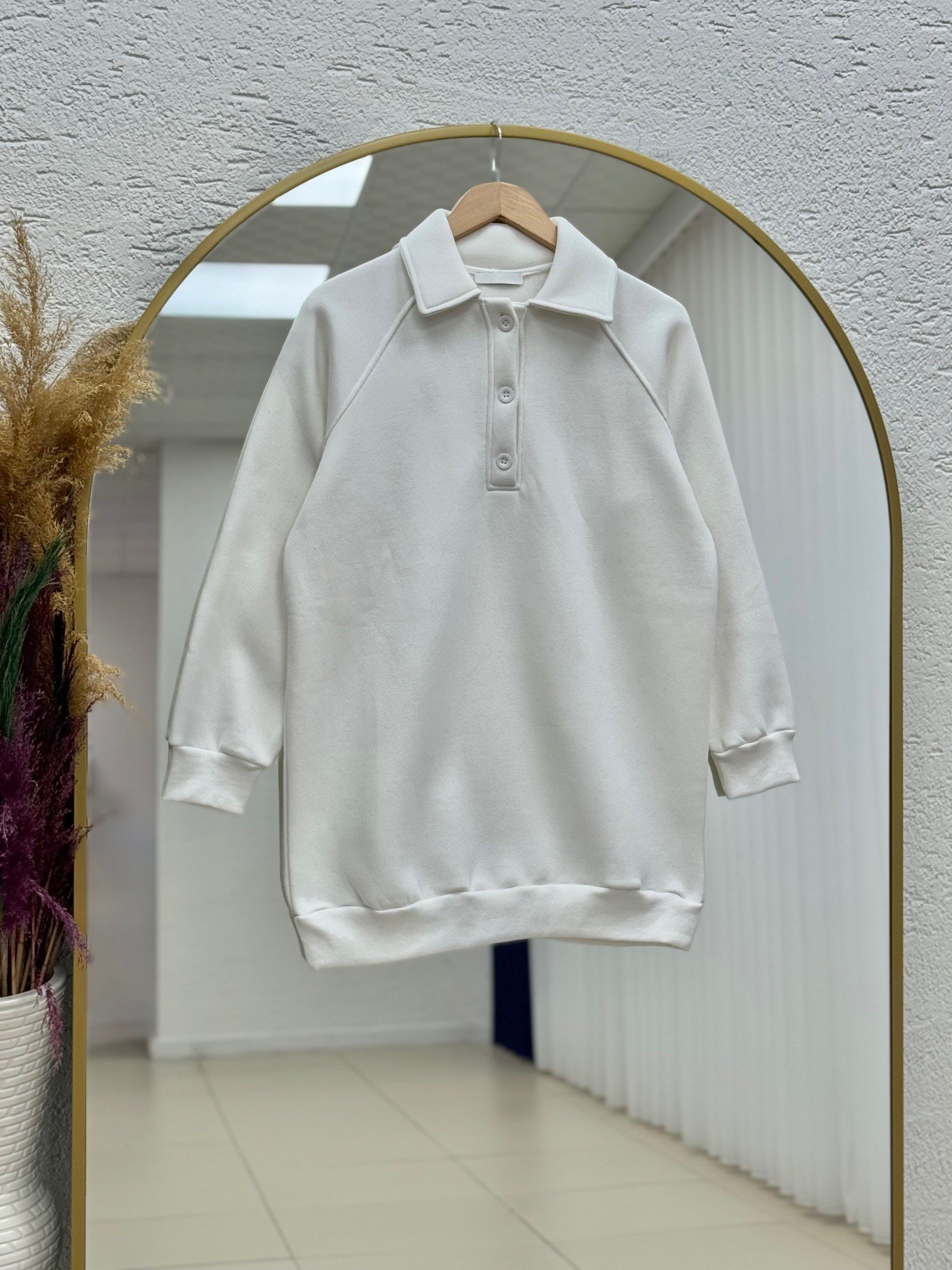 Ariuna Önü Dikişli Düğmeli Üç İp Sweat-ZN4176 Beyaz
