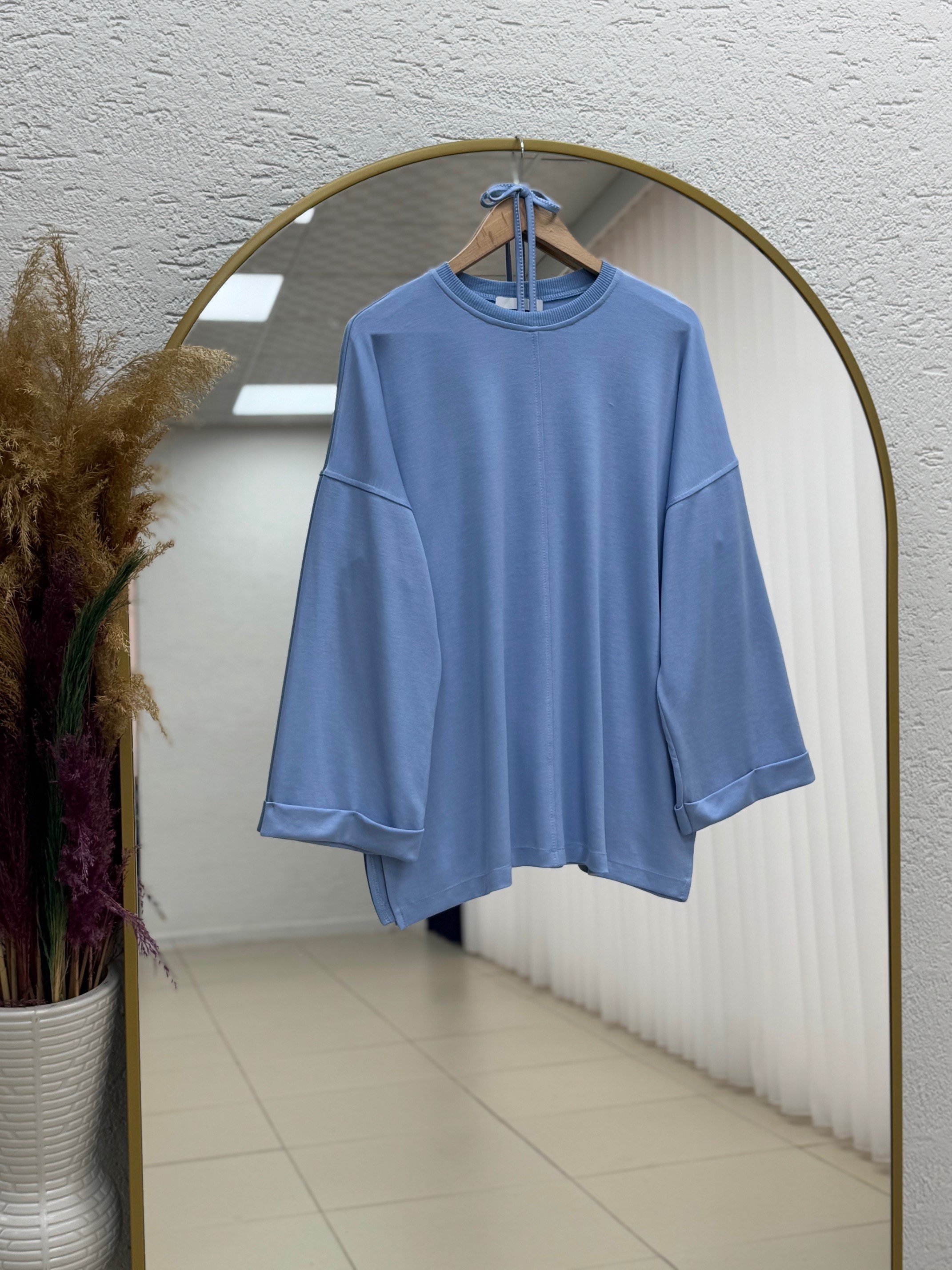Ariyla Önü Ve Kol Ucu Dikişli Yanları Yırtmaçlı İki İp Sweat-ZN5988 Mavi