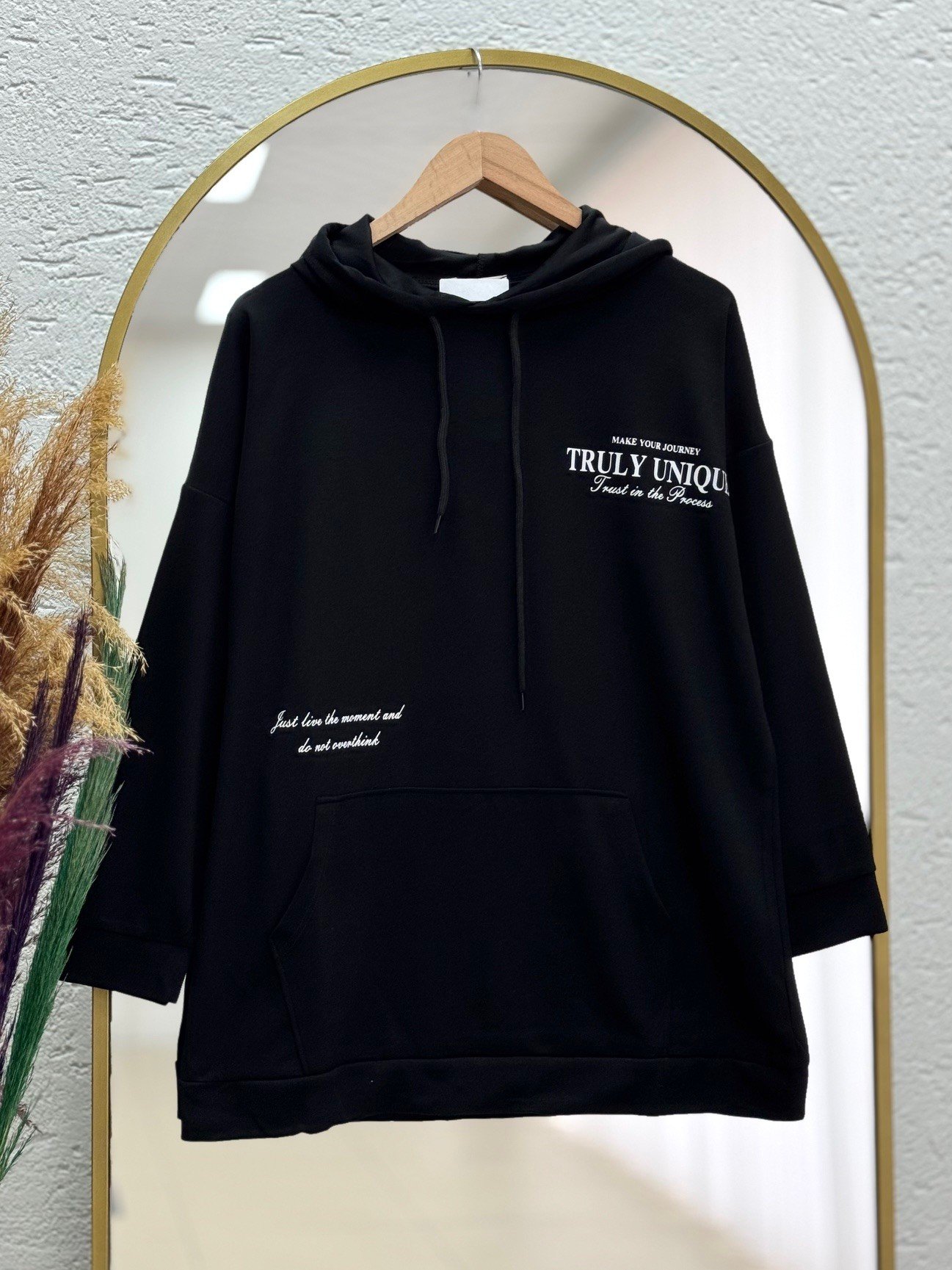 Arzu Kanguru Cep Baskılı Tunik-NA764 Siyah