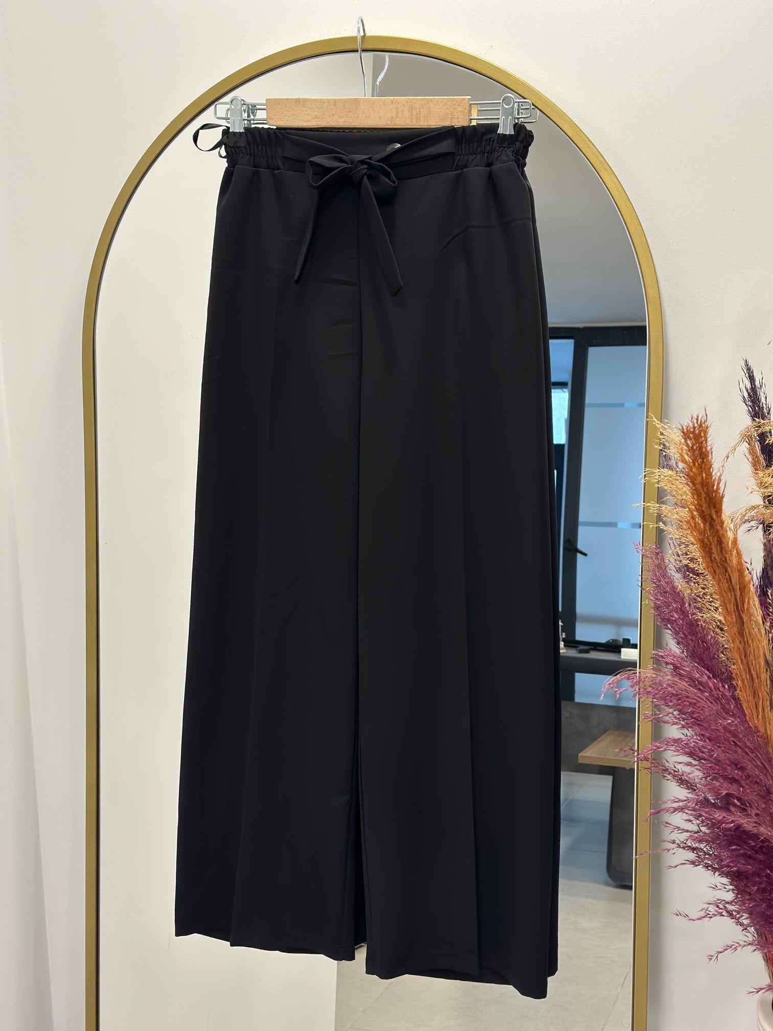 Asu Kuşaklı Bol Paça Pantolon-MT1445 Siyah