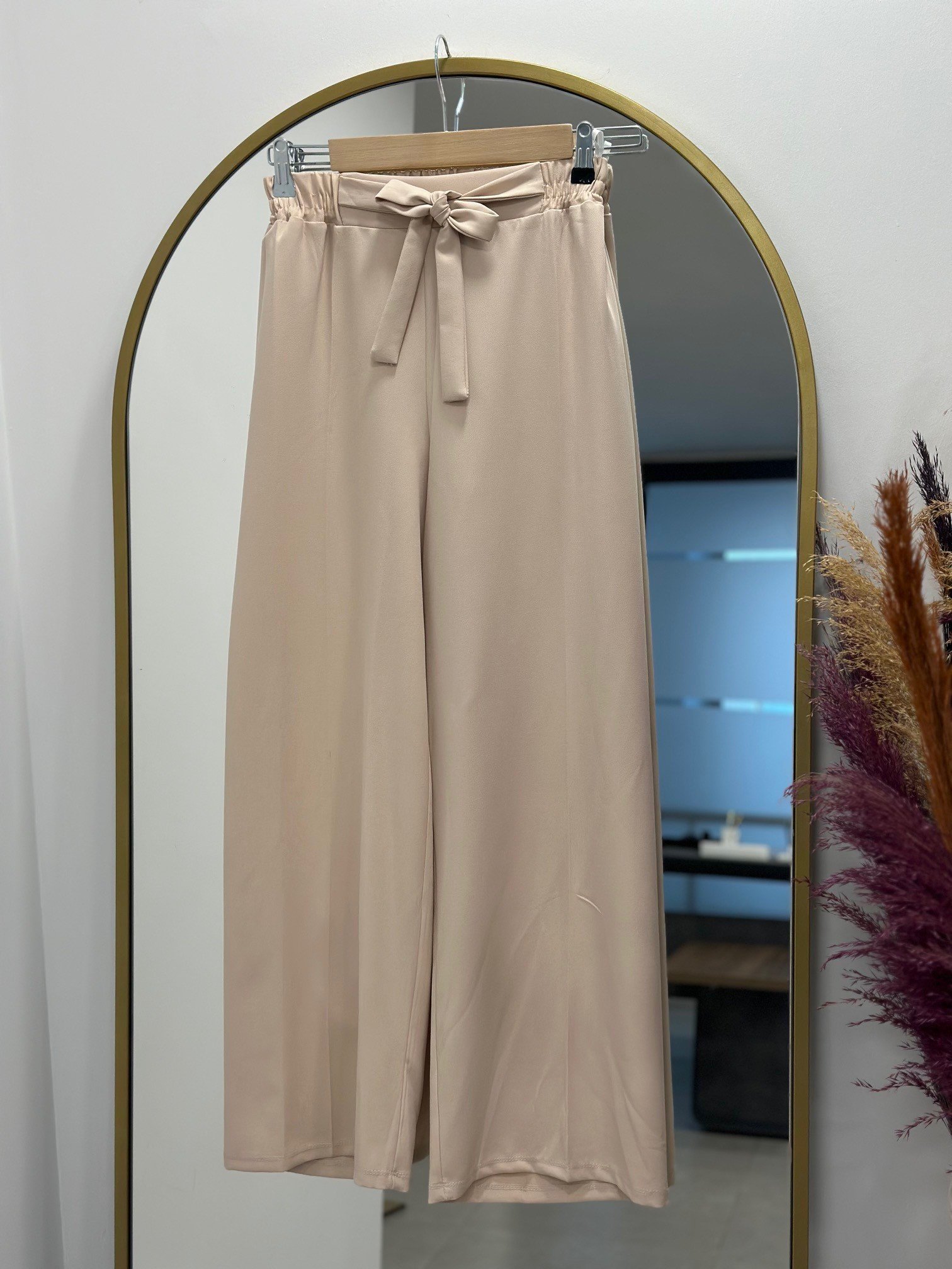 Asu Kuşaklı Bol Paça Pantolon-MT1445 Taş