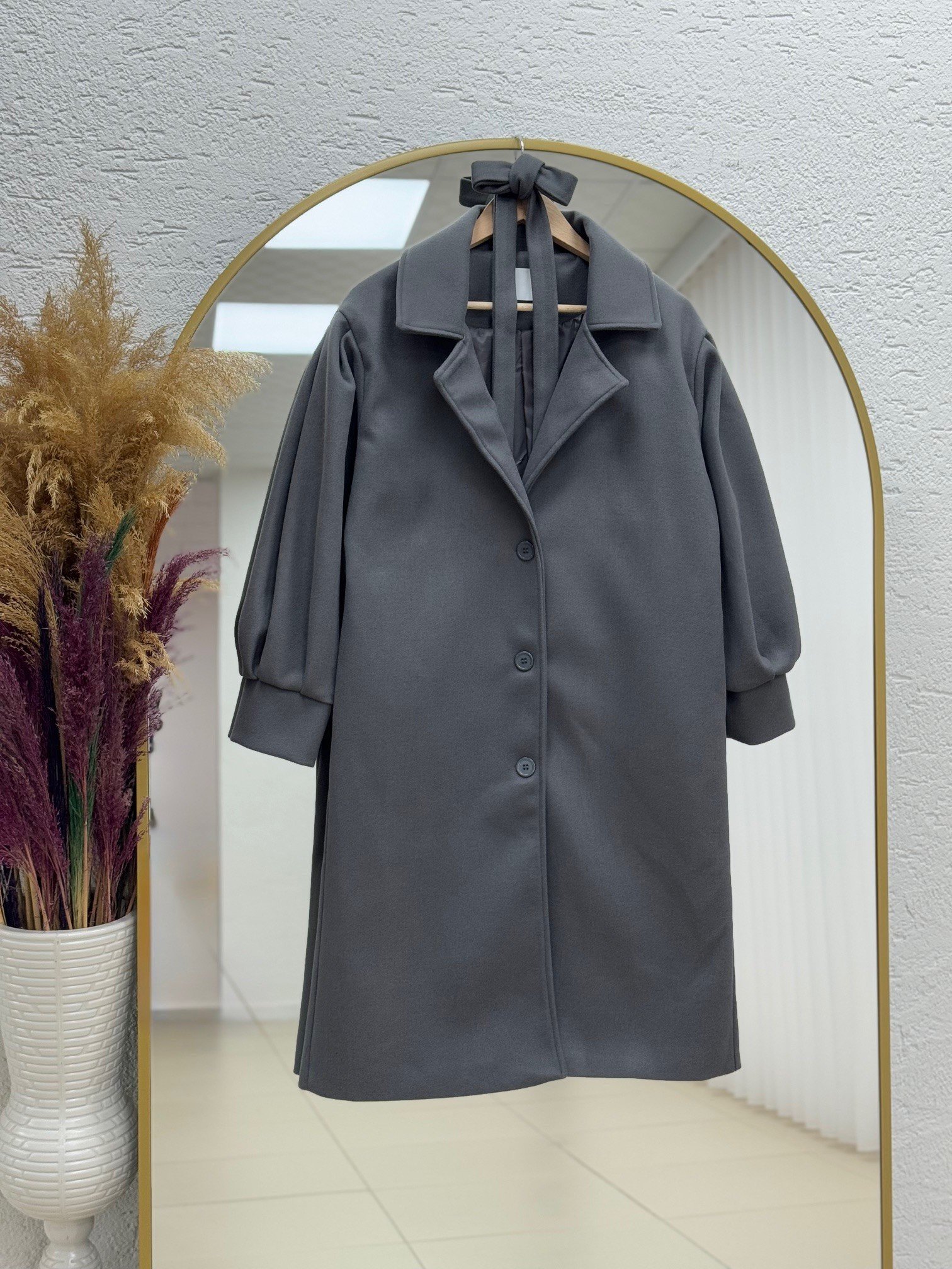 Basima Balon Kol Astarlı Düğmeli Kaşe Kaban-EK4114 Antrasit