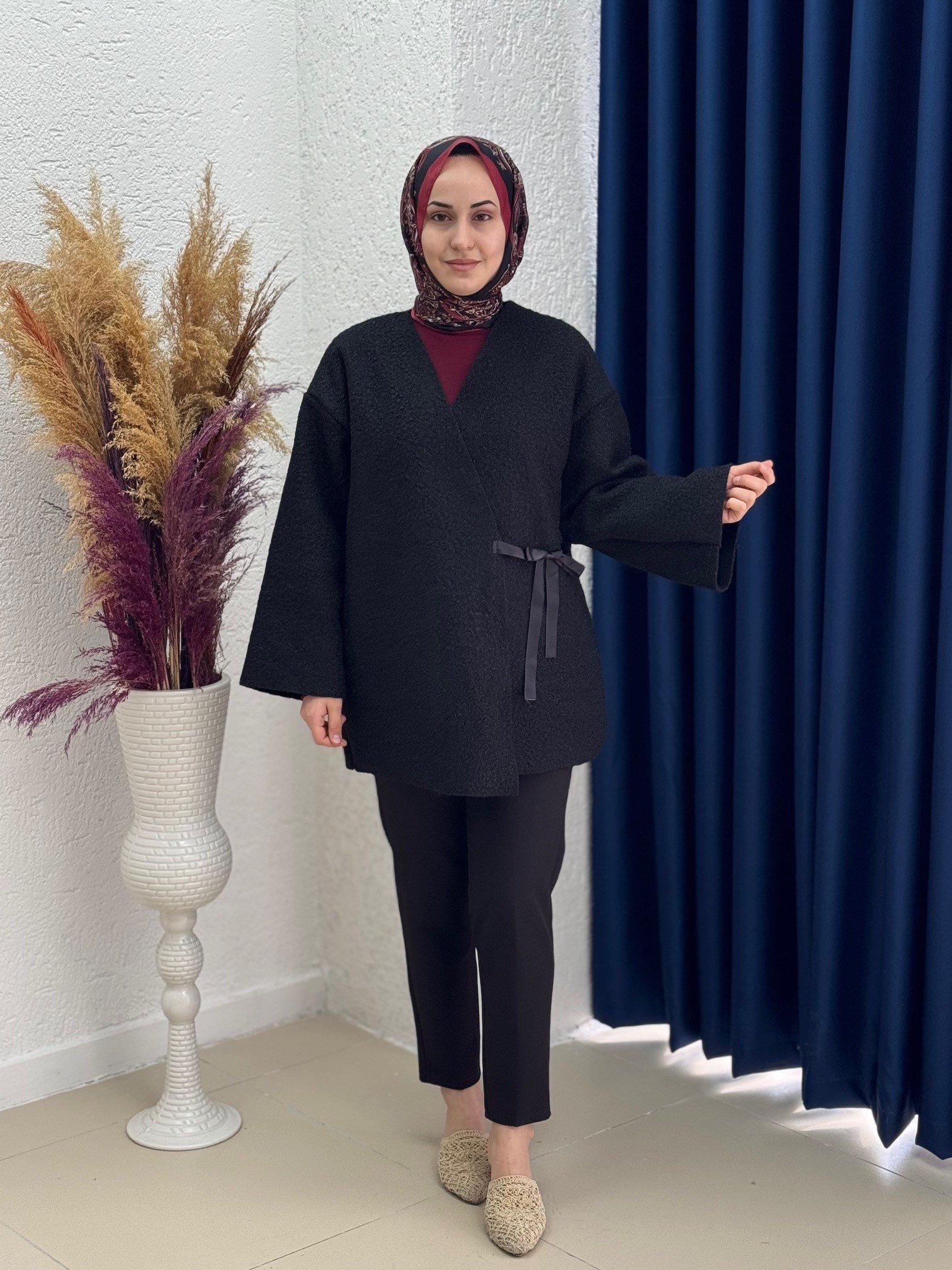 Begüm Bağlamalı Buklet Ceket-FS1237 Siyah