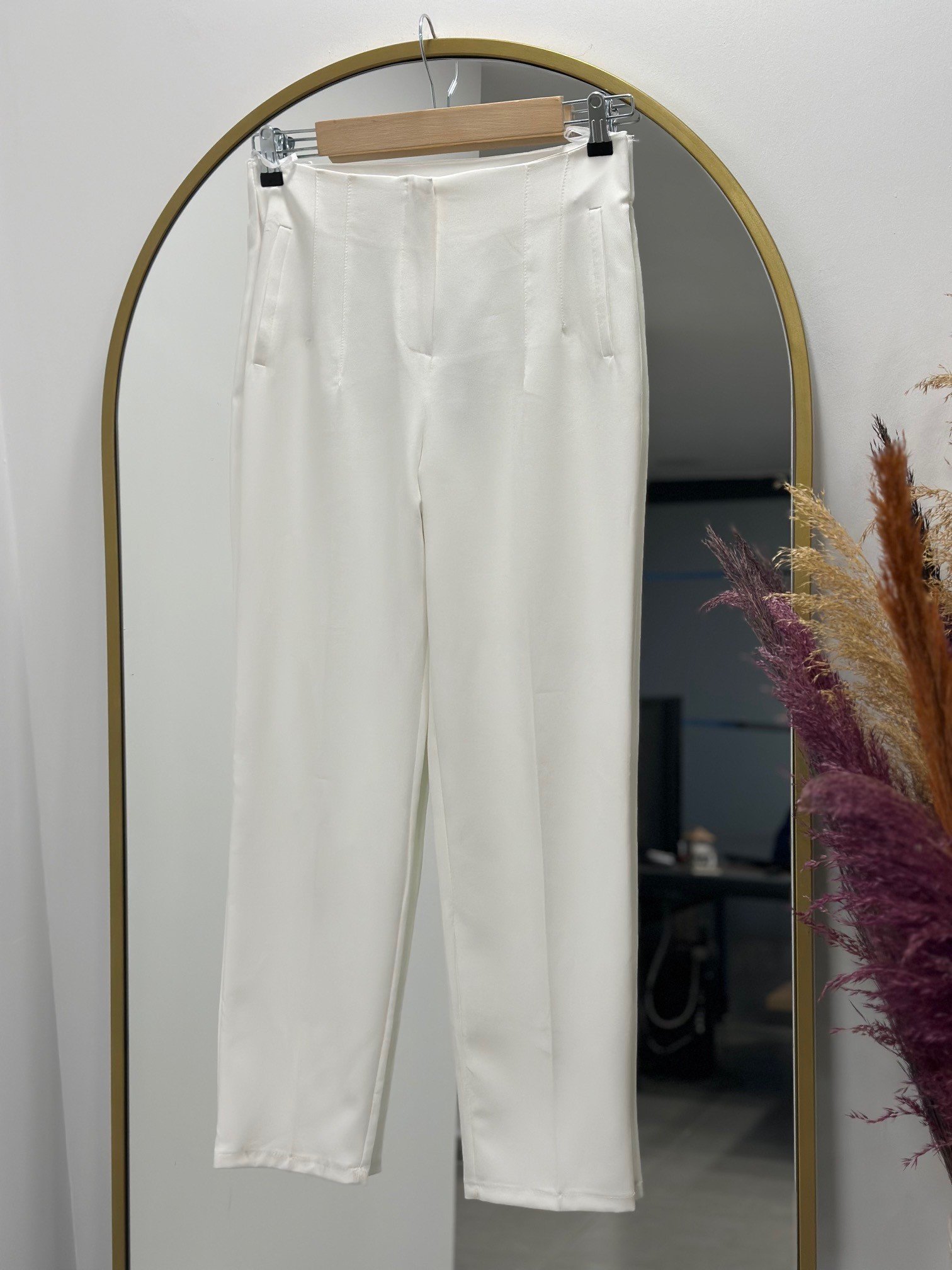 Beren Gizli Cepli Pantolon-MT1508 Beyaz