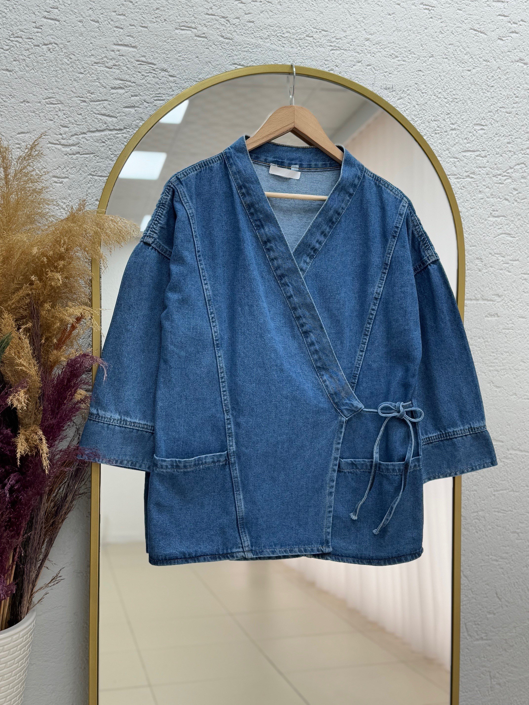 Capora Yandan Bağlamalı Çift Cepli Kot Ceket-LS6660 Koyu Mavi