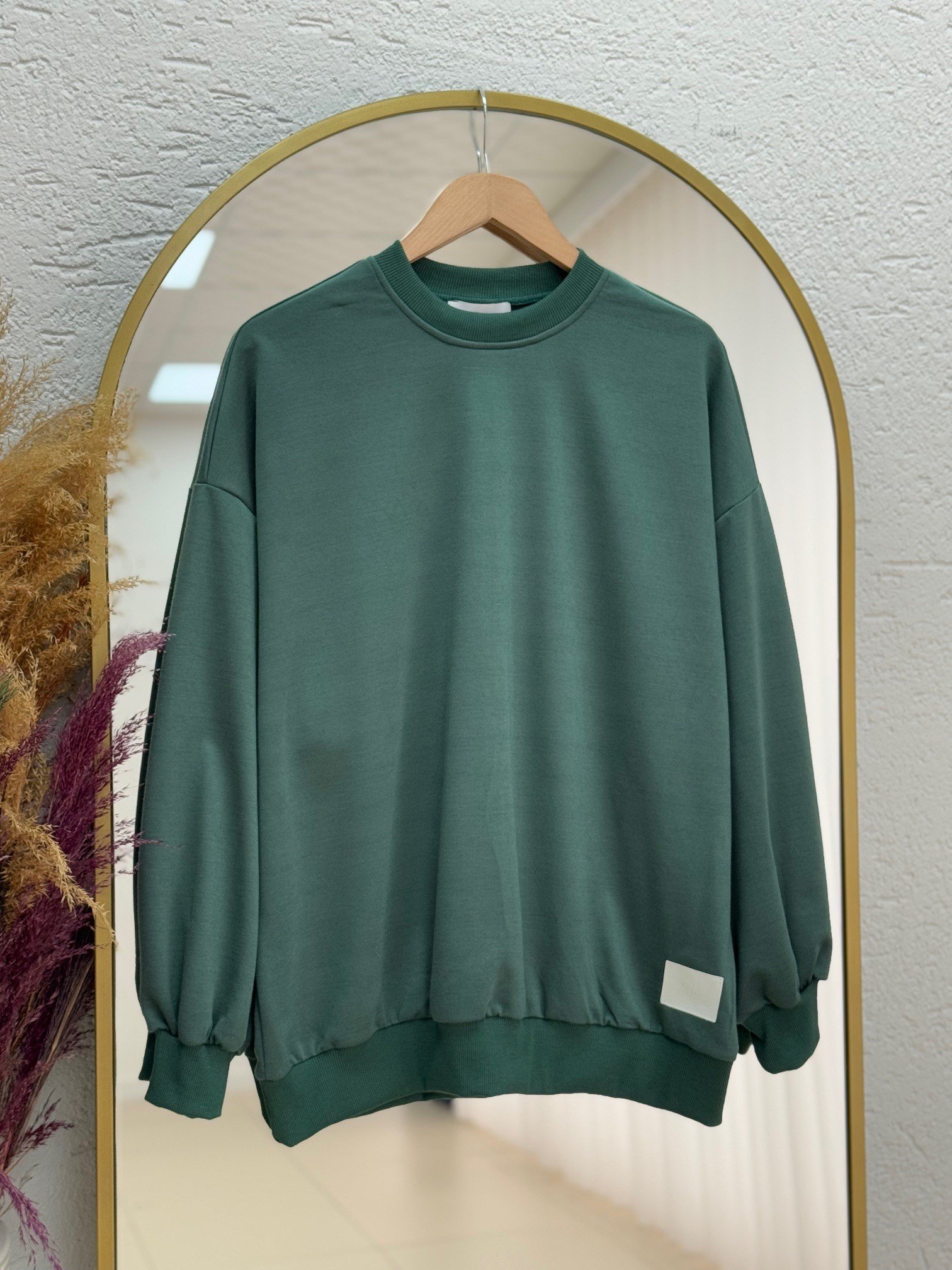 Celista Altı Etiketli İki İp Düz Sweat-BN4348 Zümrüt Yeşili