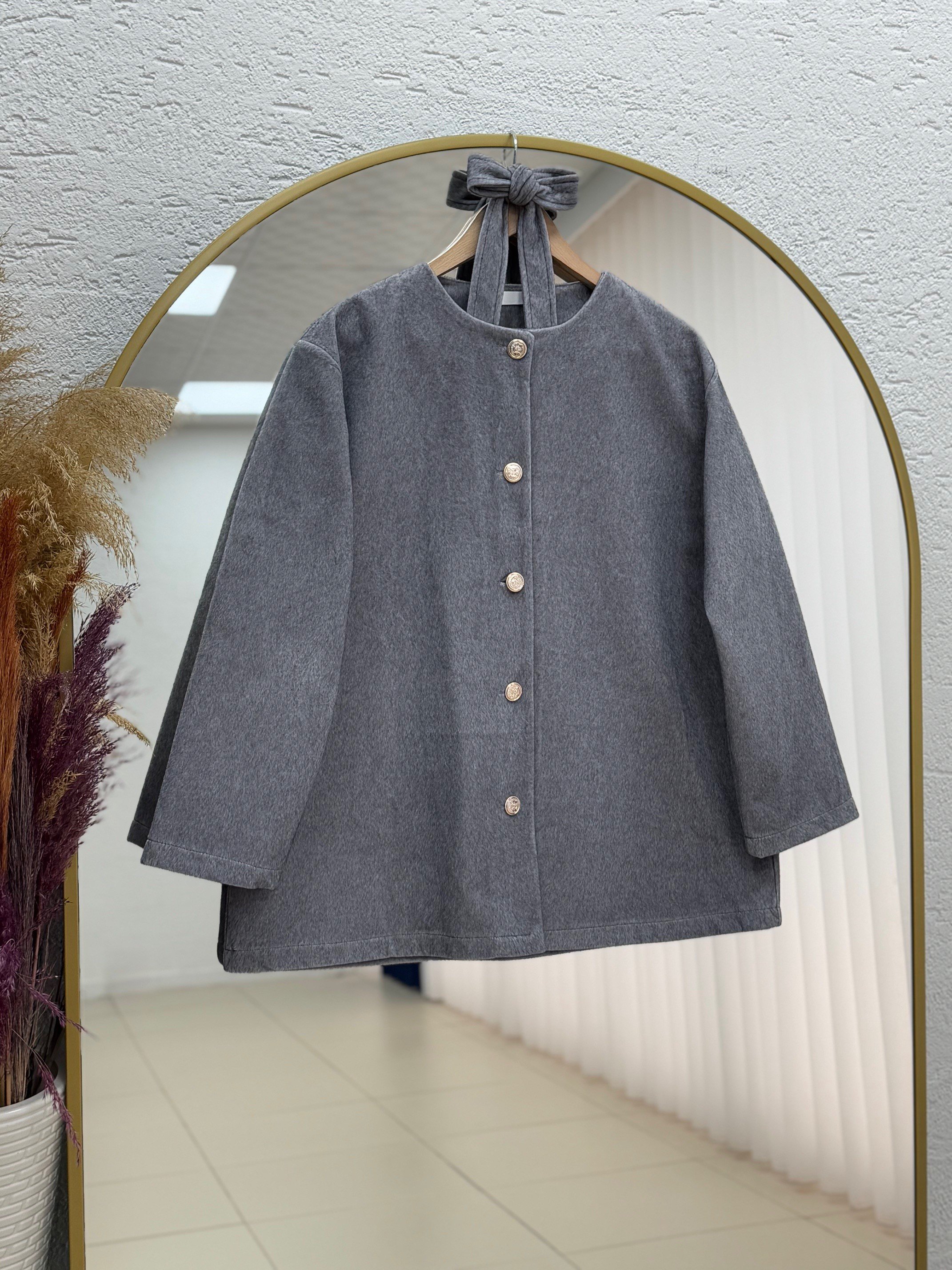 Dacia Önü Metalize Düğmeli Angora Ceket-BN4531 Gri