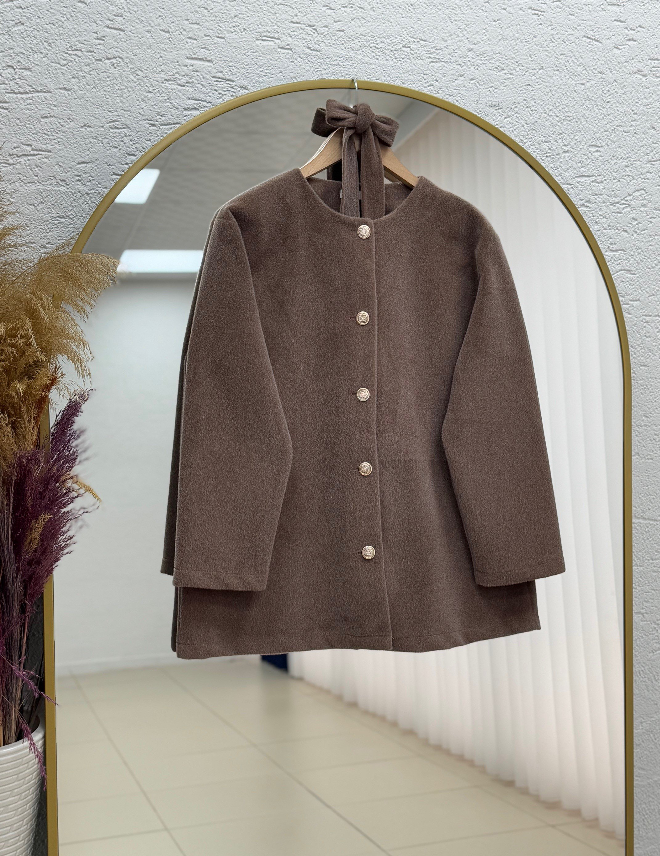 Dacia Önü Metalize Düğmeli Angora Ceket-BN4531 Açık Kahve