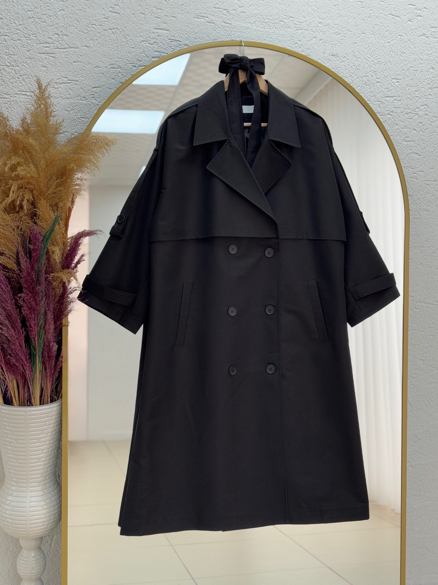 Davinia Kol Ucu Ve Omzu Kemerli Bolerolu Düğmeli Uzun Trenç-Çİ925 Siyah