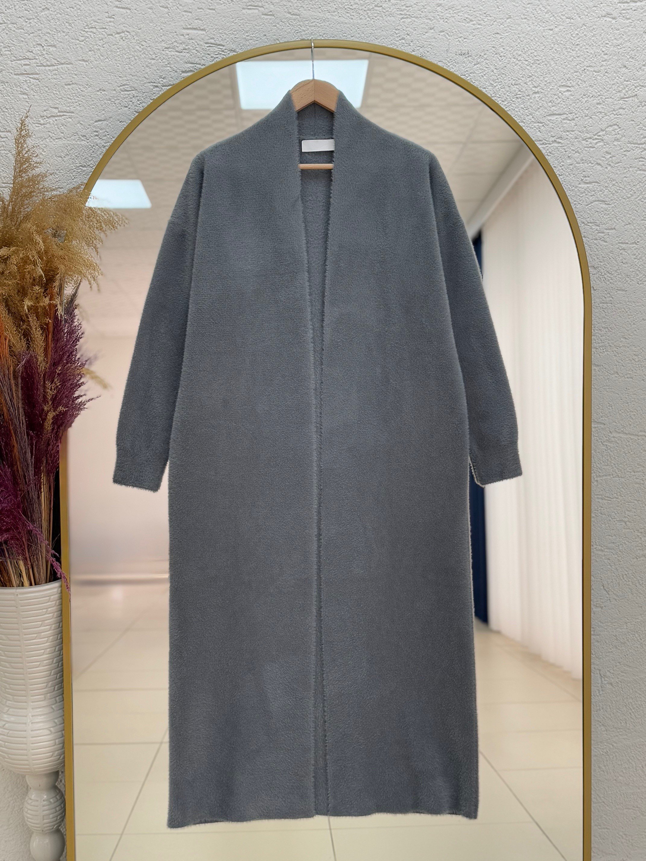 Deledra Sakallı Uzun Hırka-KR5025 Antrasit