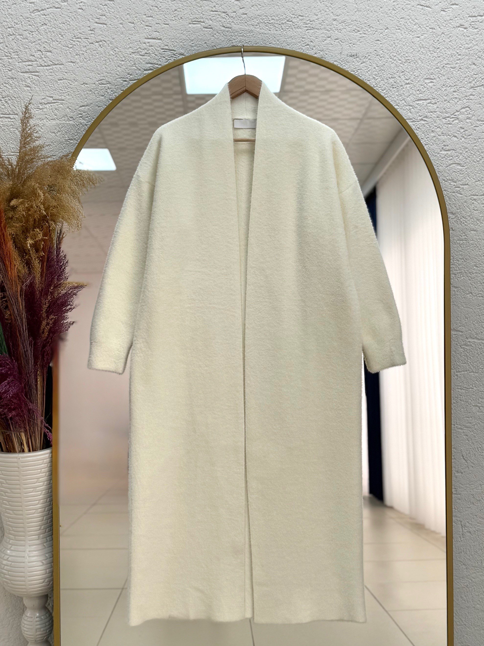 Deledra Sakallı Uzun Hırka-KR5025 Beyaz