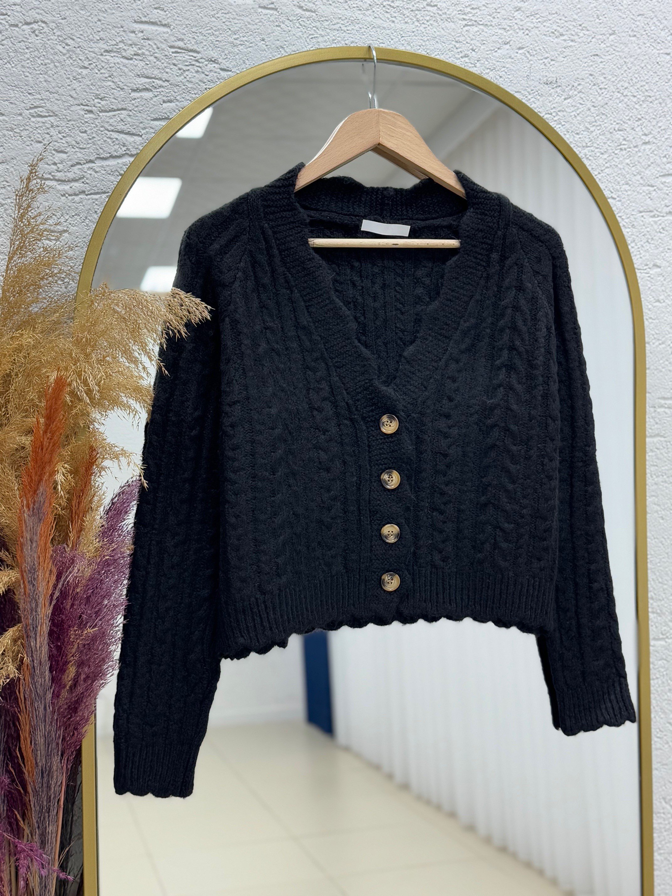 Delera İri Düğmeli Örme Mini Hırka-Zİ7002 Siyah