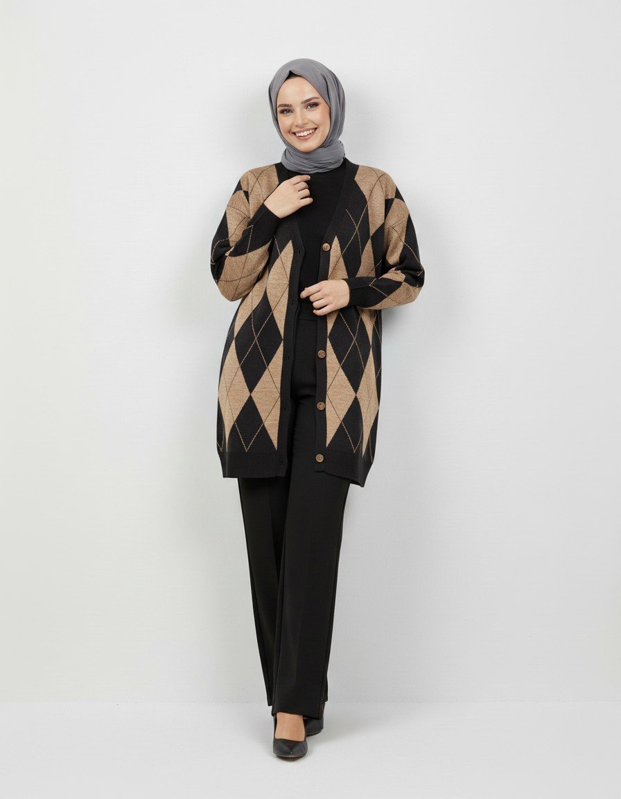 Delesia Baklava Desen Düğmeli Hırka-Zİ5554 Siyah