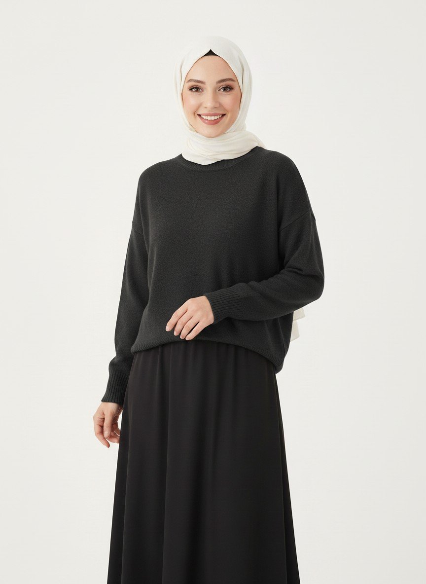 Delessa Kol Ucu Ve Altı Fitilli Bisiklet Yaka Örme Kazak-Zİ6214 Siyah