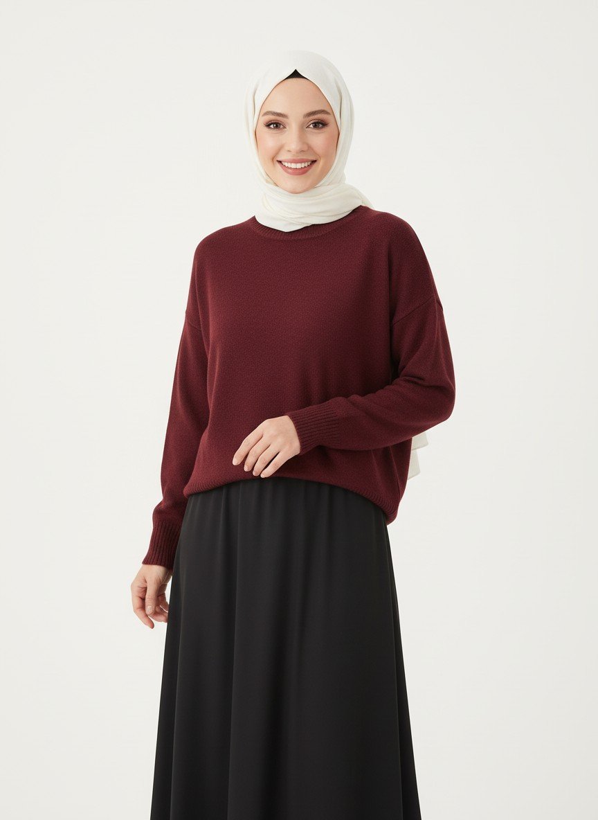 Delessa Kol Ucu Ve Altı Fitilli Bisiklet Yaka Örme Kazak-Zİ6214 Bordo