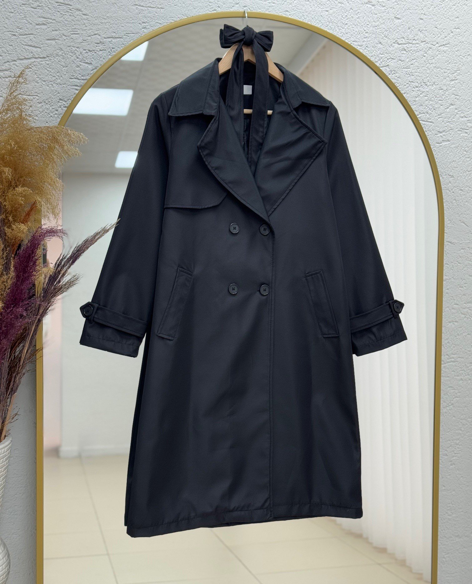 Dorera Kol Ucu Ve Önü Düğmeli Bağlamalı Trenç-ZŞ6002 Siyah