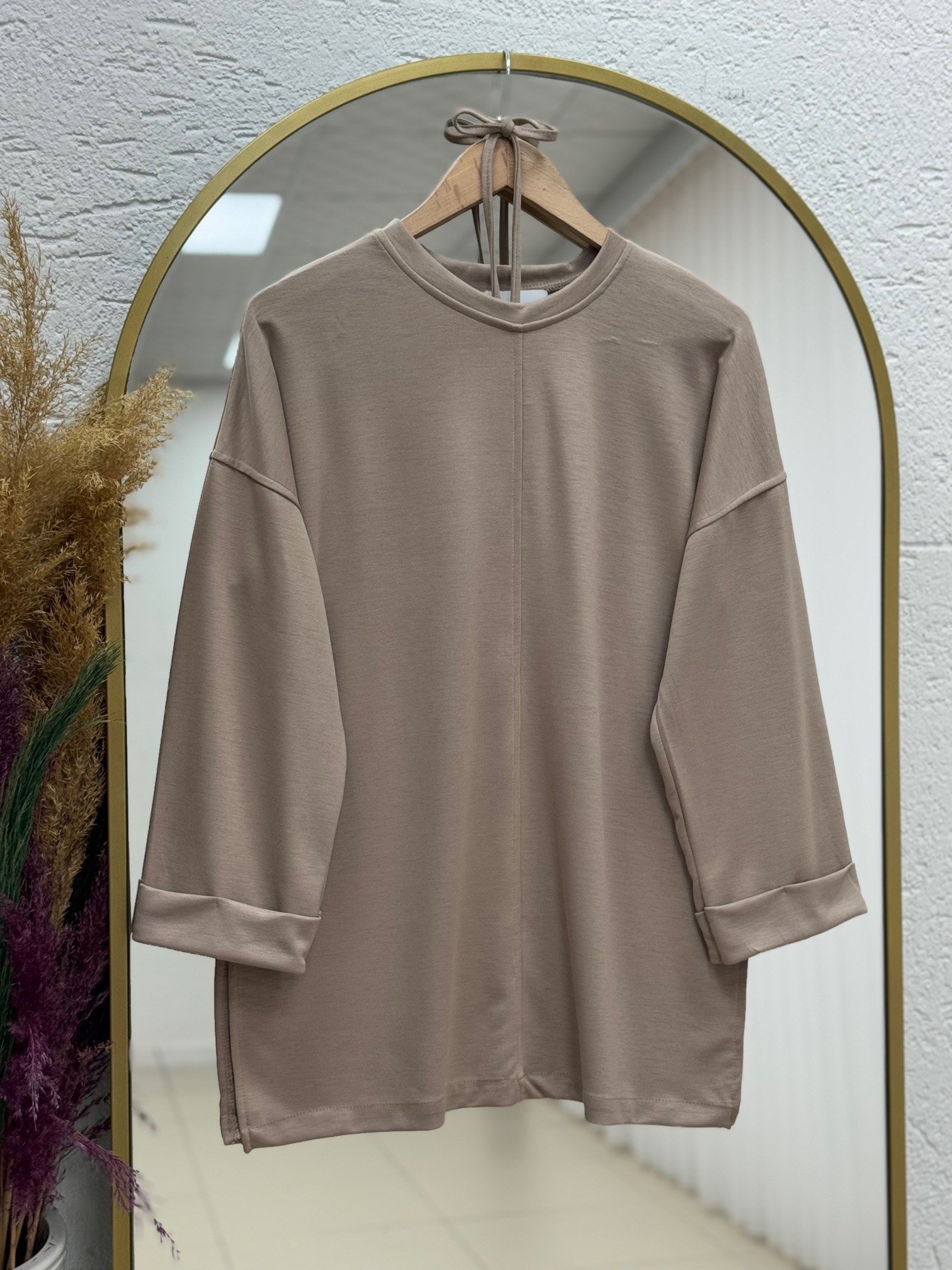Dorista Duble Kol Yırtmaçlı Salaş Tunik-NA822 Vizon