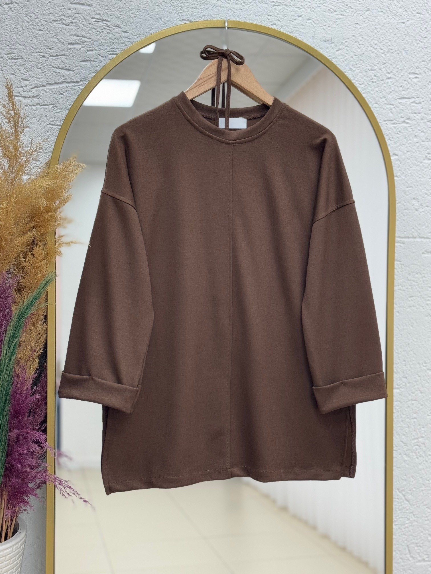 Dorista Duble Kol Yırtmaçlı Salaş Tunik-NA822 Kahve