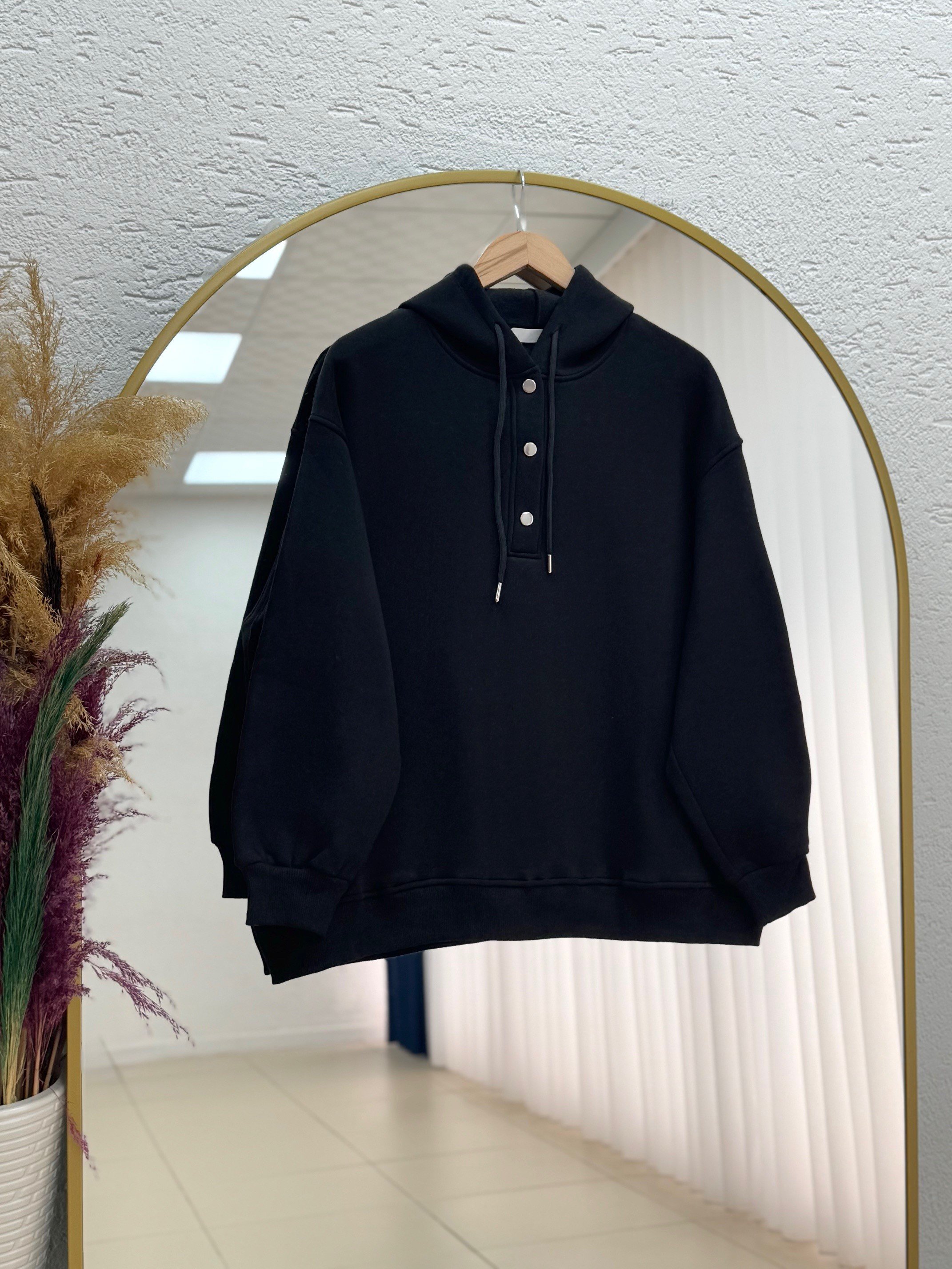Dormora Kapşonlu Çıtçıtlı Üç İp Sweat-ZN5888 Siyah