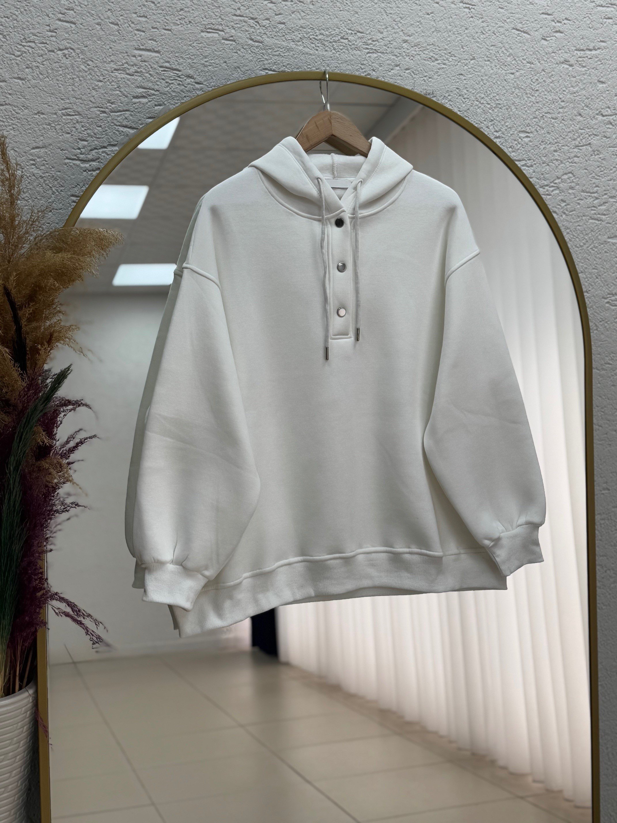 Dormora Kapşonlu Çıtçıtlı Üç İp Sweat-ZN5888 Beyaz