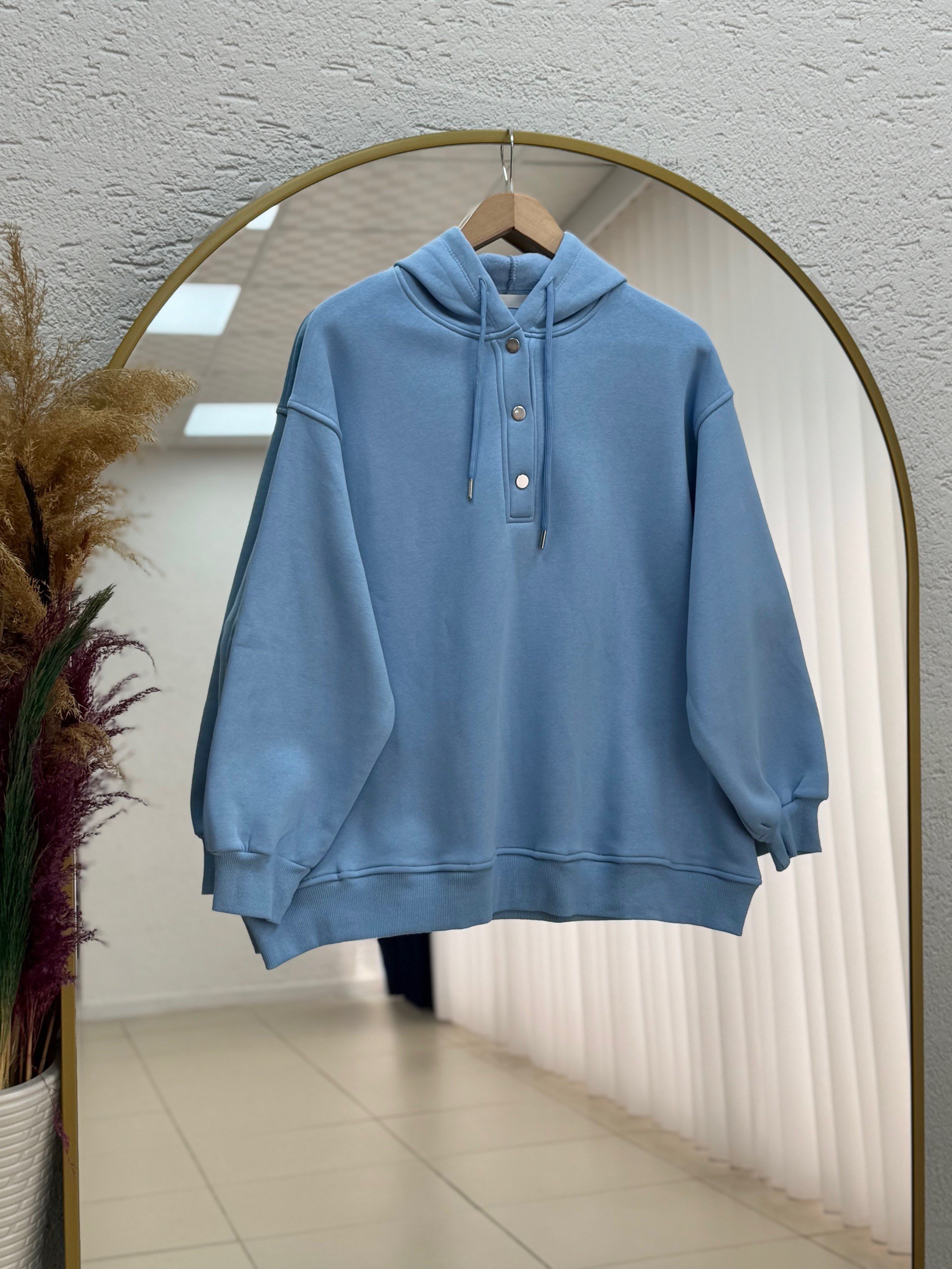 Dormora Kapşonlu Çıtçıtlı Üç İp Sweat-ZN5888 Mavi