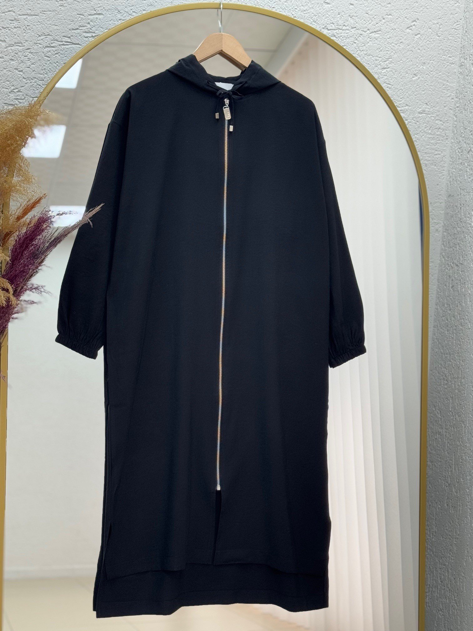 Doruna Yırtmaçlı Fermuarlı Kap-EU2992 Siyah