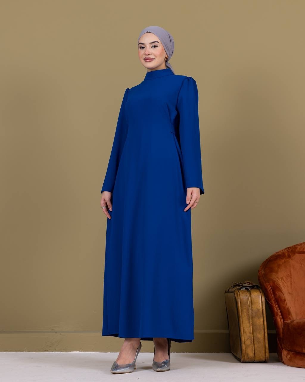 Ebru Bağcıklı Krep Elbise-PA9598 Lacivert