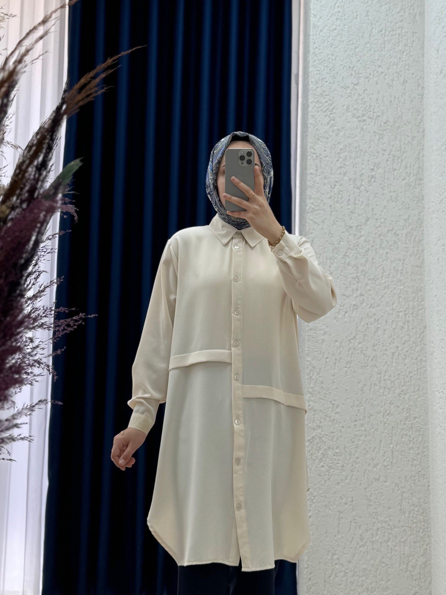 Eda Önleri Pileli Linda Tunik-EL1173 Taş