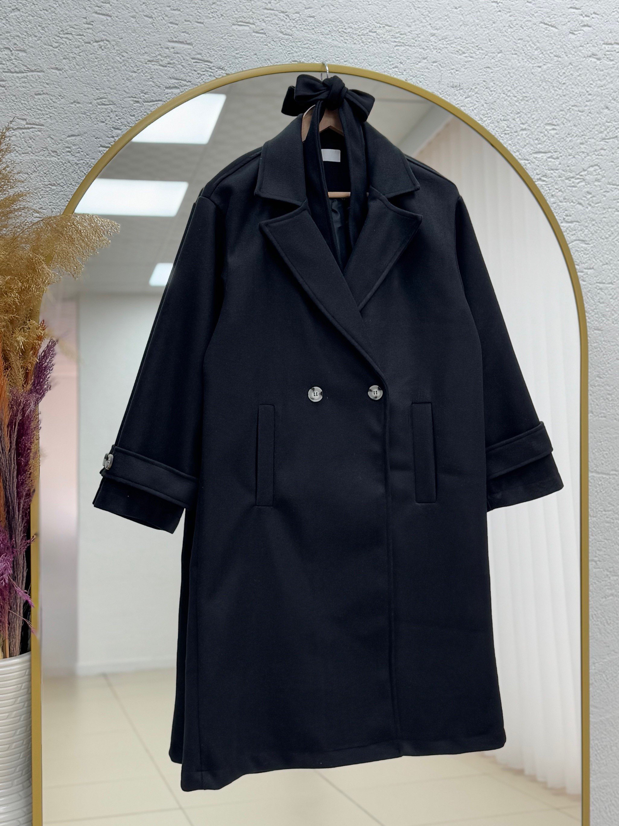 Efrat Kol Apoletli Kemerli Astarlı Kaban-BN8666 Siyah