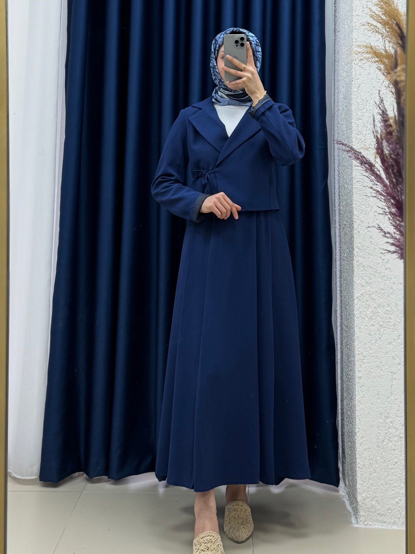 Ela Ceketi Yandan Bağlamalı İnterlok Etekli Takım-EK-Z-227 Lacivert