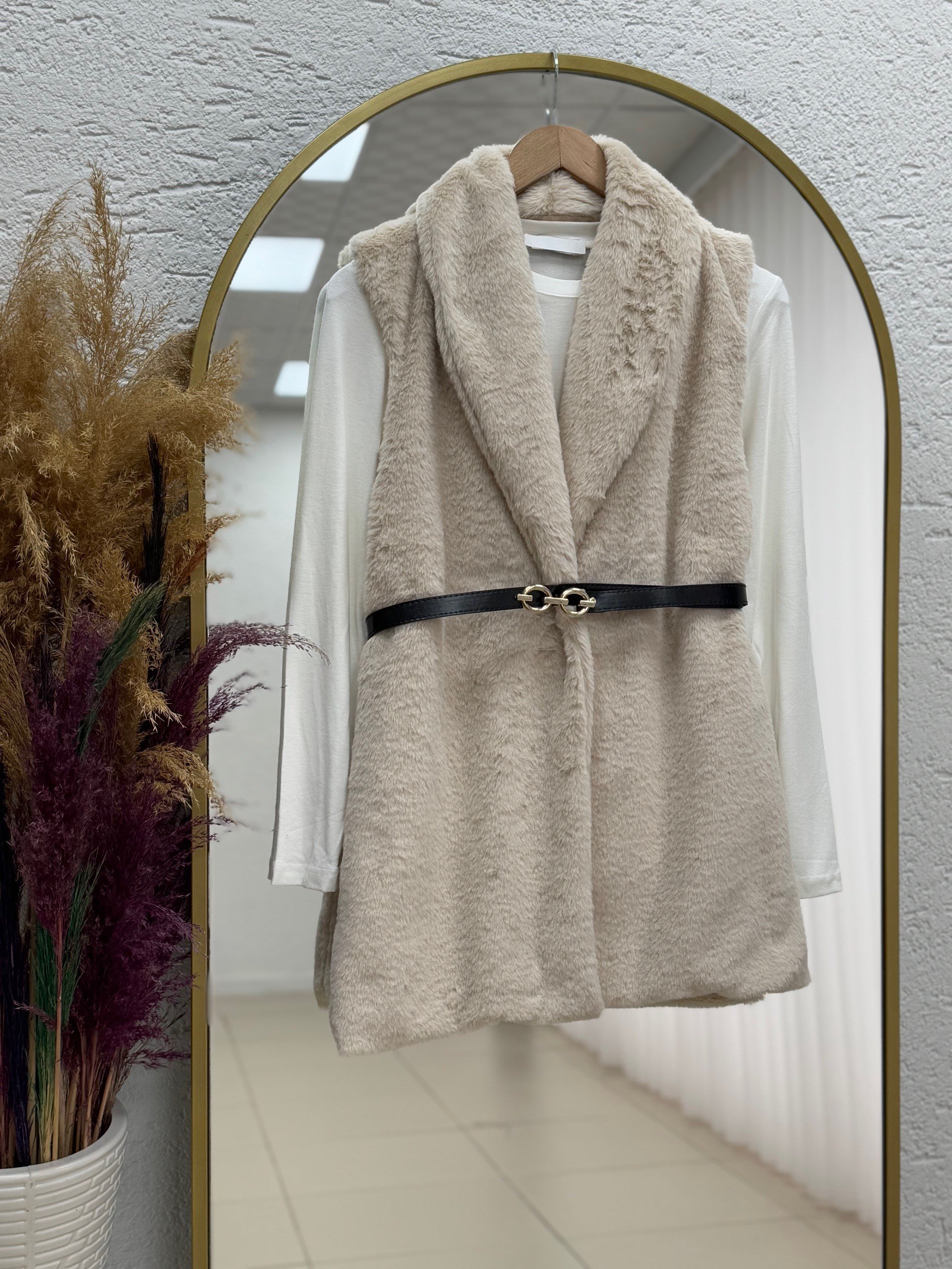 Elham Kemerli Peluş Yelek-BN8468 Taş